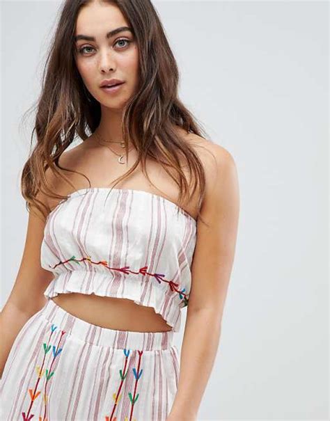 Asos Design Chevron Embroidered Bandeau Beach Co Ord Top Asos