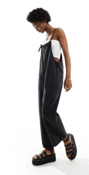 Monki Lightweight Denim Overalls In Black