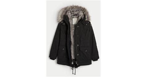 Hollister Faux Fur Lined Cozy Parka In Black Lyst Uk