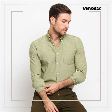 Jual Vengoz Kemeja Oxford Pria Slim Fit Khaki Shopee Indonesia