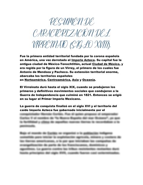 Solution Resumen De Caracterizaci N Del Virreinato Studypool