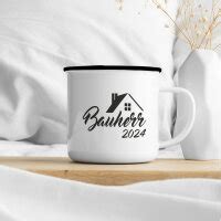 Huuraa Emaille Tasse Bauherr 2024 Haus Kaffeetasse 300ml Geschenk Ide