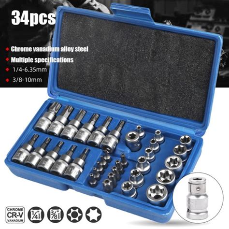 34pcs Torx Star Socket Set Bit Male Female E T Sockets With Torx Bit