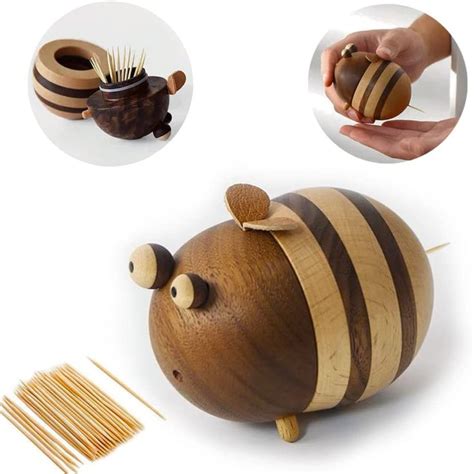 Toothpicks Holder Dispenser Wooden Gifts Bee Decor Cute Gifts Home