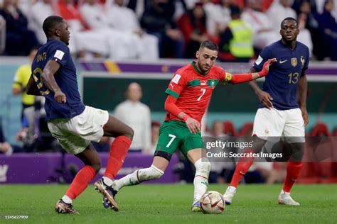 Ibrahima Konate Of France Hakim Ziyech Of Morocco During The World