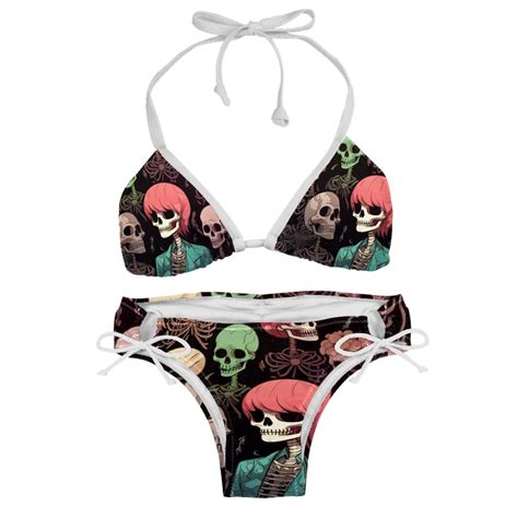 Sexy Women S String Bikini Set Art Colorful Skull Print Two Piece