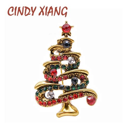 CINDY XIANG Fashion Rhinestone Christmas Tree Brooches For Women