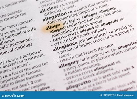 The Word or Phrase Allege in a Dictionary Stock Photo - Image of ...