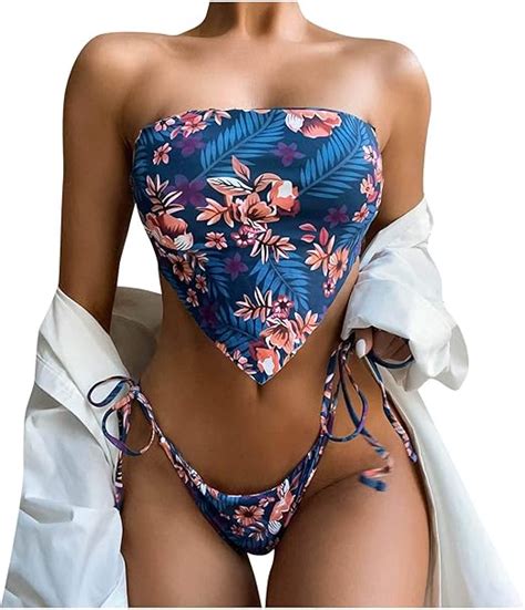 UNSKAM Damen Bandeau Tie Cutout Bikini Set Beachwear Röhrenoberteil mit