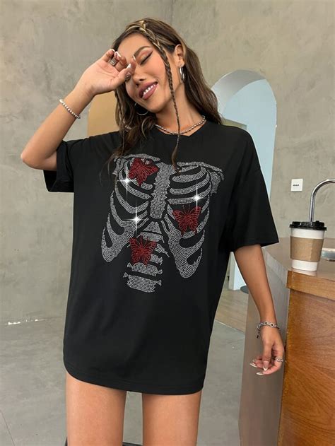 Shein Coolane Camiseta De Hombros Ca Dos Con Diamante De Imitaci N