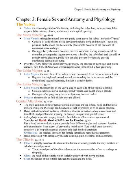 Chapter 3 Lecture Notes 3 Chapter 3 Female Sex And Anatomy And Physiology The Vulva Vulva