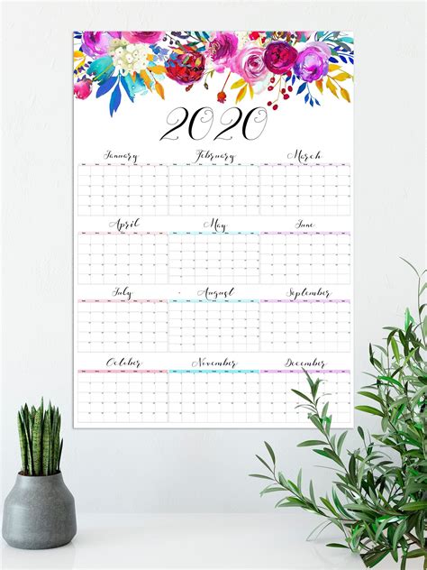 Large Wall Calendar 2020 Floral Calendar Beautiful Calendar A1 A0