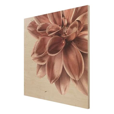 Dahlie Blume Rosegold Metallic Detail Holzbild Als Quadrat Kaufen