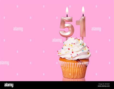 Birthday Cake With Candle Number 51 - On Pink Background Stock Photo - Alamy