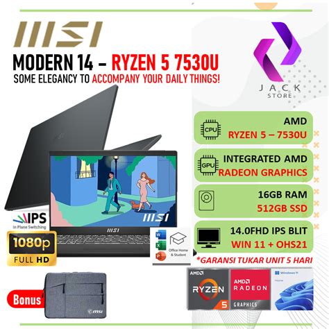 Jual Msi Modern 14 Ryzen 5 7530U 16Gb 512Gb Win11 OHS21 14 0 Fhd Ips