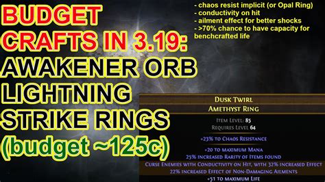 POE 3 19 Budget Crafting Conductivity On Hit Lightning Strike Rings