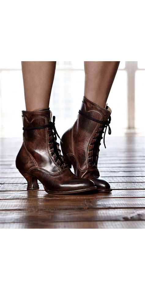 Victorian Inspired Leather Ankle Boots In Tan Rustic By Oak Tree Farms Victorian Boots