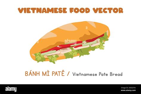 Vietnamese Banh Mi Pate - barbecued pork sandwich flat vector design illustration, clipart ...