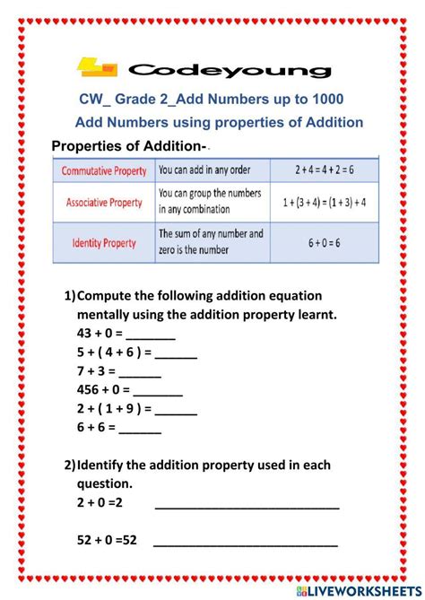 Add Numbers Using Properties Of Addition Worksheet Live Worksheets