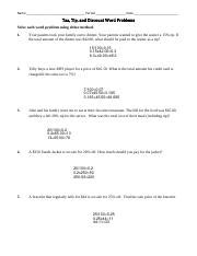 Solving Tax Tip And Discount Word Problems Calculate Tips Course Hero