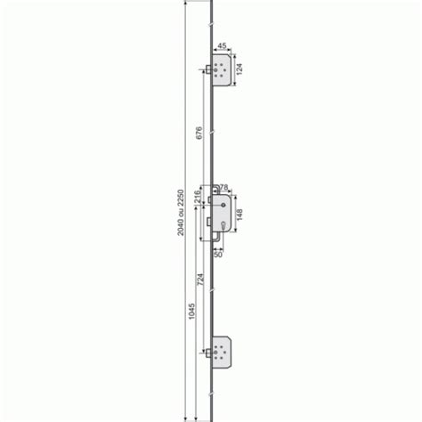 Vachette Serrure à larder 3 points pênes oblongs têtière 2250 mm