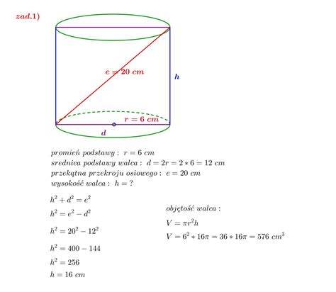 zad1 oblicz objetosc walca o promieniu podstawy 6cm i przekątnej