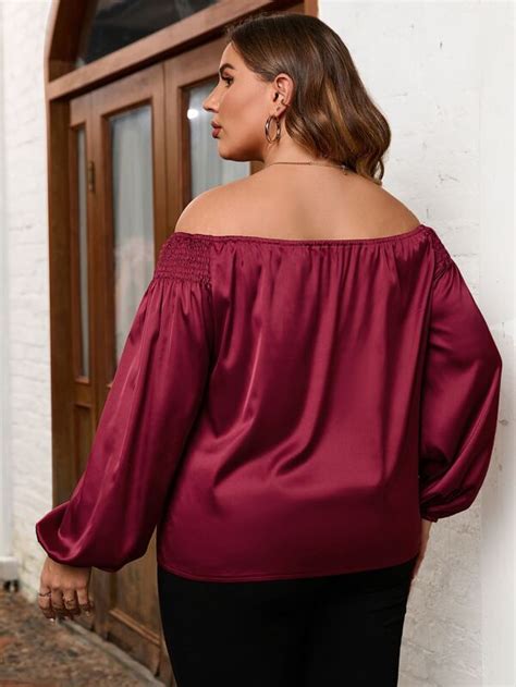 Shein Unity Plus Off Shoulder Lantern Sleeve Satin Blouse Shein Usa