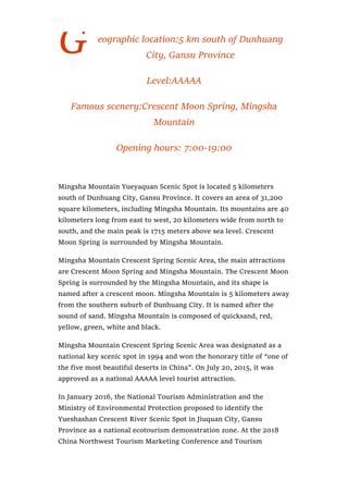 Mingsha Mountain Crescent Spring Scenic Area Pdf