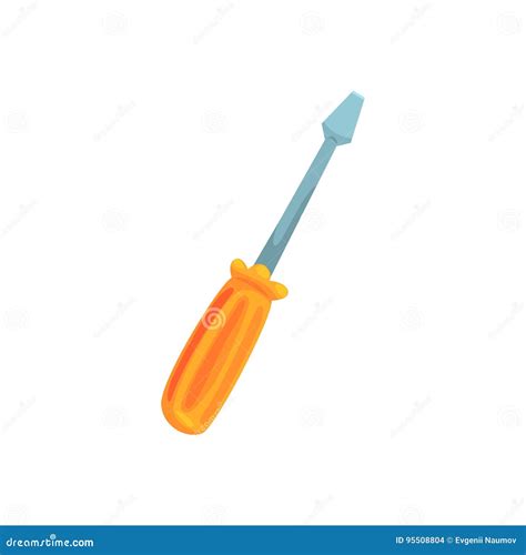 Screwdriver With Orange Handle Repair Tool Cartoon Vector Illustration