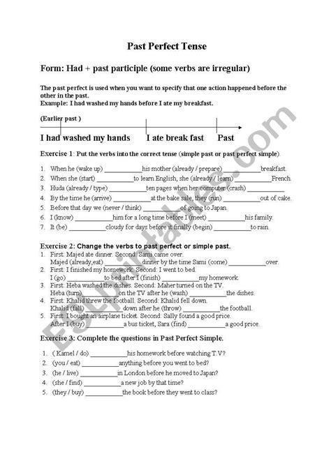 Past Perfect Tense Worksheet