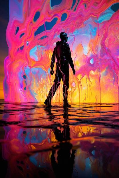 Premium Photo Brightly Colored Image Of A Man Walking In The Water