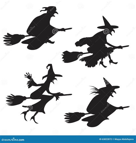 Set of Four Silhouettes of Flying Witches Stock Vector - Illustration of copy, flying: 63822872