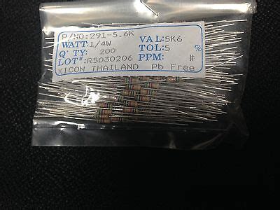 K Ohms Tol W Xicon Carbon Film Resistors Pn K Qty