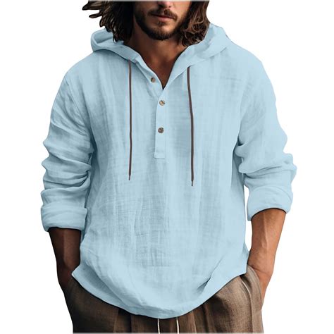 Amtdh Men S Cotton Linen Pullover Clearance Solid Color Y K Drawstring