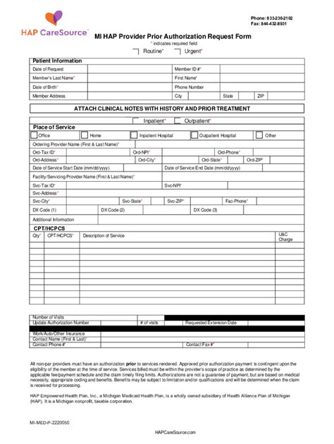 Fillable Online Mi Hap Provider Prior Authorization Request Form Fax