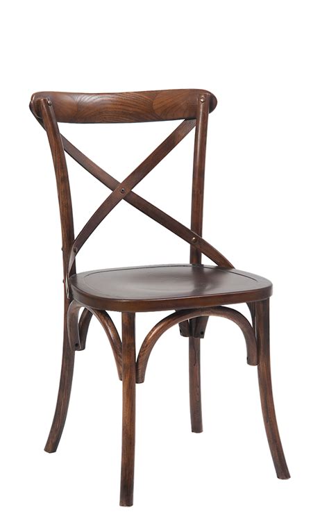 Elm Wood Cross Back Chair In Walnut Finish