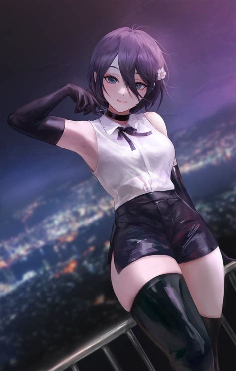 Safebooru 1girl Absurdres Against Railing Arm Behind Back Arm Up Bare Shoulders Black Choker