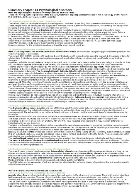 Summary of Chapter 14: Psychological Disorders in Psychology 101