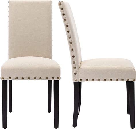 Set Of 2 Fabric Upholstered Dining Chair With Nailheads And Sturdy