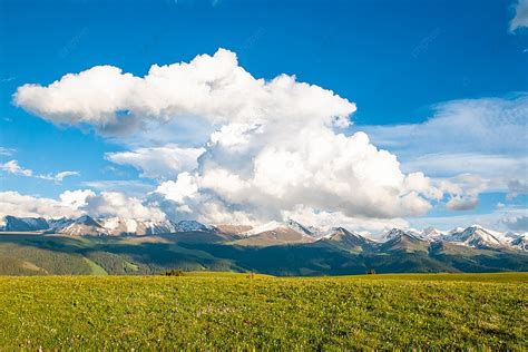 Blue Sky White Clouds And Green Grassland Background Blue Sky Cloud