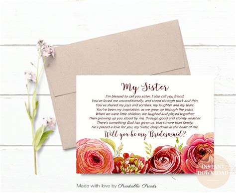 Sister Will You Be My Bridesmaid Proposal Red Card Country Etsy