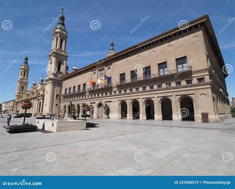 Town Hall And Cathedral Our Lady Of Pillar In Saragossa City Spain