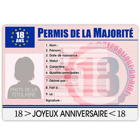 Carte permis européen Permis de la majorité 18 ans femme 22x155