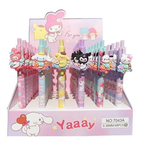 48pcs Sanrio Gel Pens Cute Hellokitty Kuromi Melody Cinnamoroll Roller