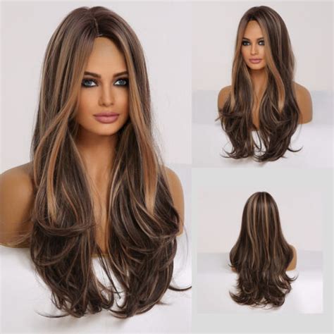 US Long Curly Wavy Straight Hair Dark Brown Blonde Wigs Women Ombre