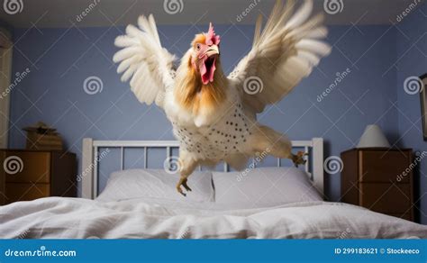 Spontaneous Energy A Mythical Chicken Standing In Bed Stock