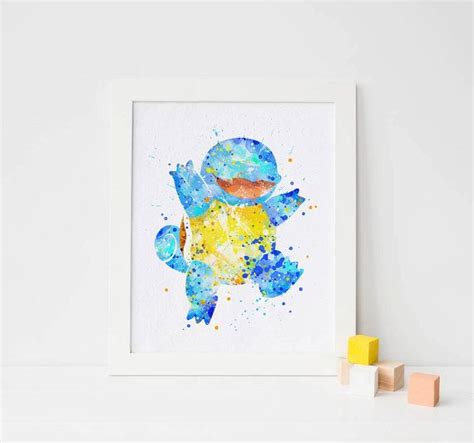 A Watercolor Painting Of A Pikachu In Blue Yellow And Orange Colors