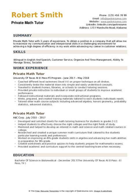 Private Tutor Resume Example