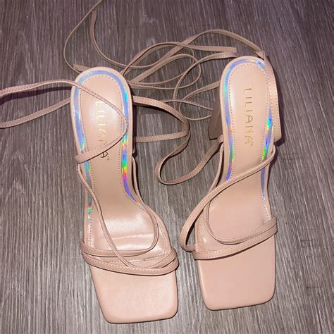 Nude Chunky Heel Strapped Heels Size Worn Once For Depop