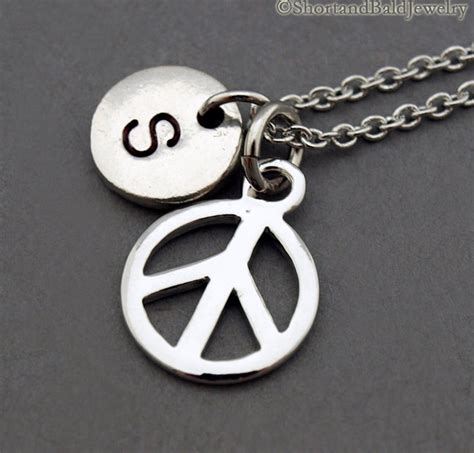 Peace Sign Necklace, Peace Symbol Necklace, Silver Peace Sign, Initial ...